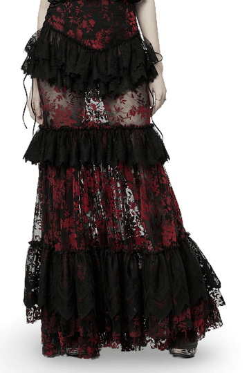 Women's Gothic Fishtail Skirt with Layered Floral Lace